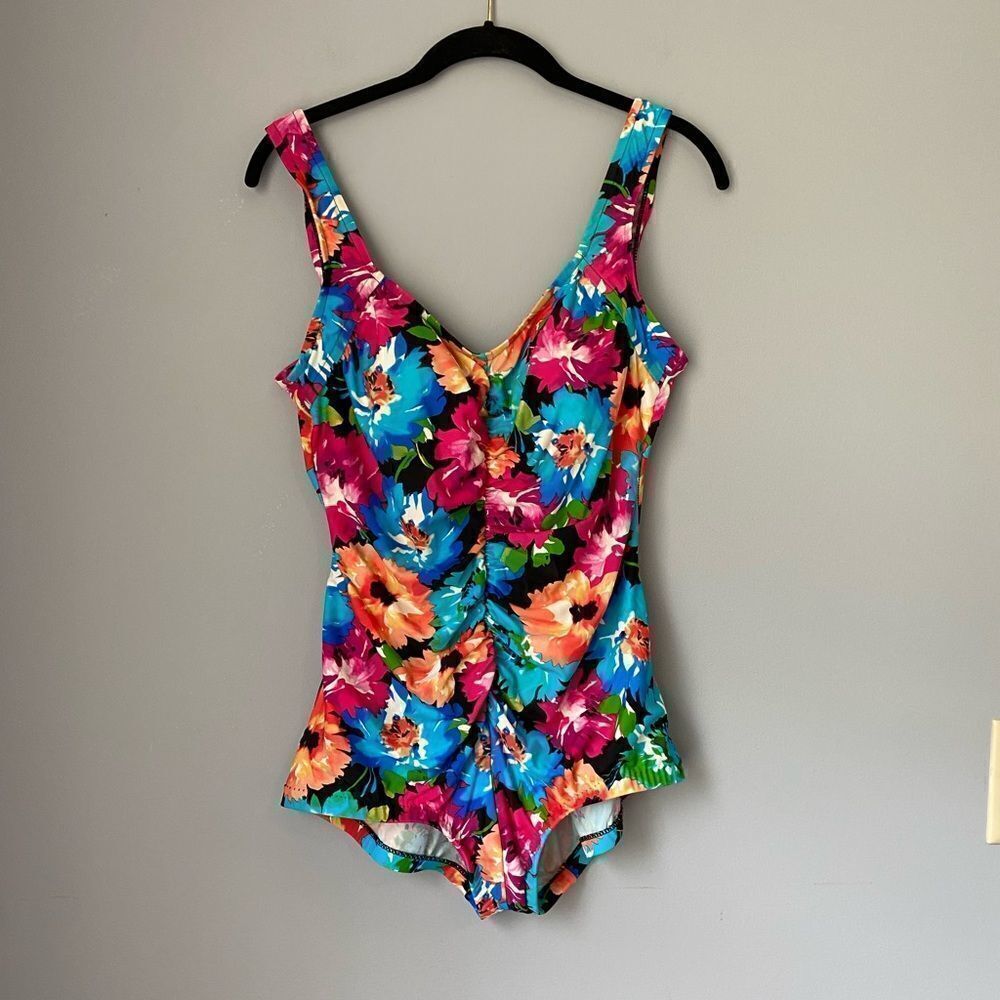 Azul Women’s One Piece multicolor floral gathered front swimsuit/modest/comfort